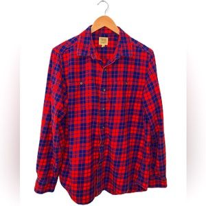 True Craft Men’s Red and Navy Long Sleeve Flannel Shirt Size Large